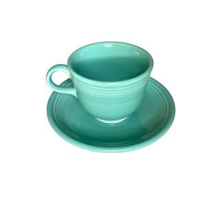 Homer Laughlin Fiesta Turquoise Older Footed Cup & Saucer Set